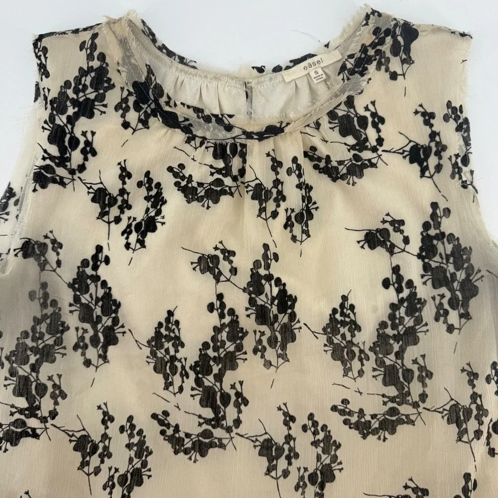 Easel Women's Sleeveless Dress Floral Tiered Ruffle Sheer Beige Black S‎ - Picture 2 of 12